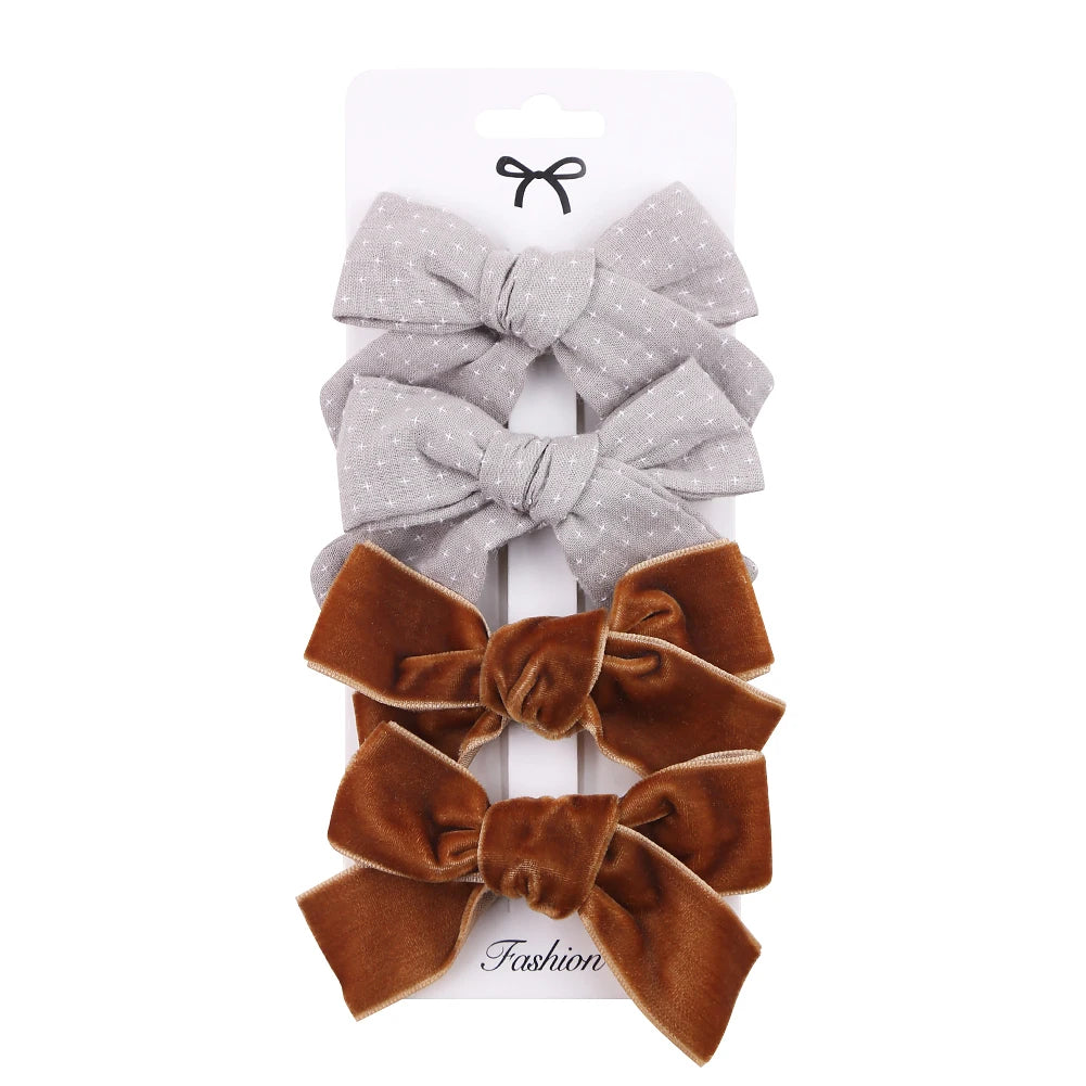 4Pcs Baby Bow Hair Clips - Leopard Dot Print, Lace Cotton Linen Barrettes