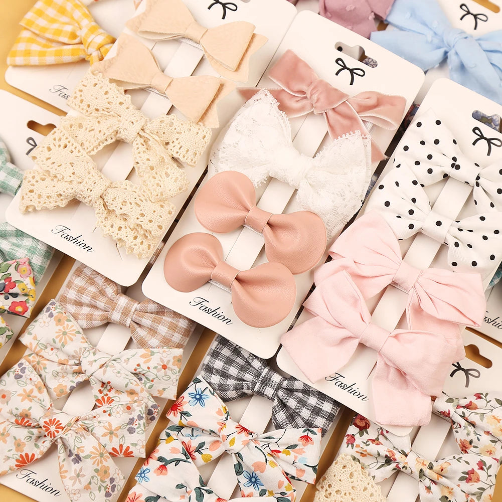 4Pcs Baby Bow Hair Clips - Leopard Dot Print, Lace Cotton Linen Barrettes