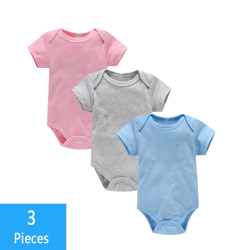 3PCS Baby Bodysuit Set – Soft Cotton Summer Rompers for Newborns