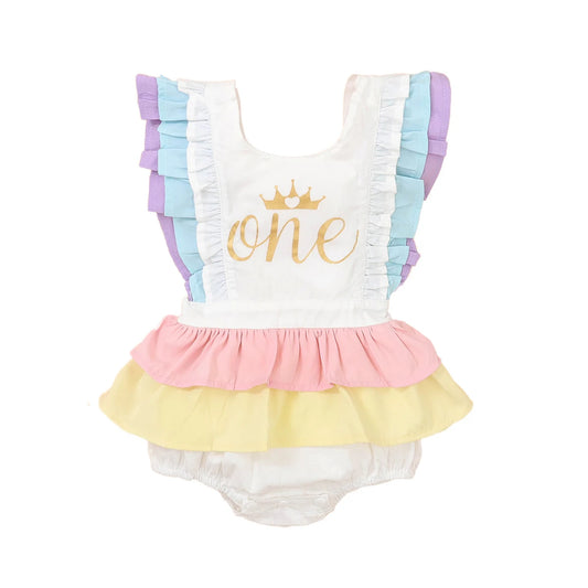 0-18M Baby Girl Birthday Romper – Ruffle Rainbow Jumpsuit