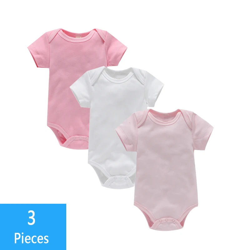 3PCS Baby Bodysuit Set – Soft Cotton Summer Rompers for Newborns