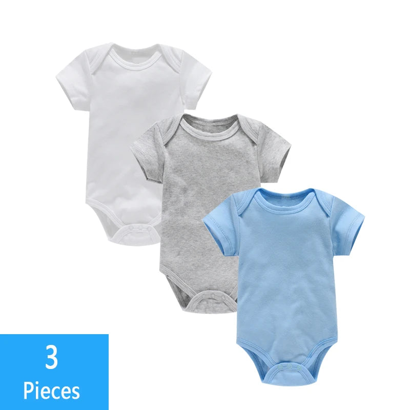3PCS Baby Bodysuit Set – Soft Cotton Summer Rompers for Newborns