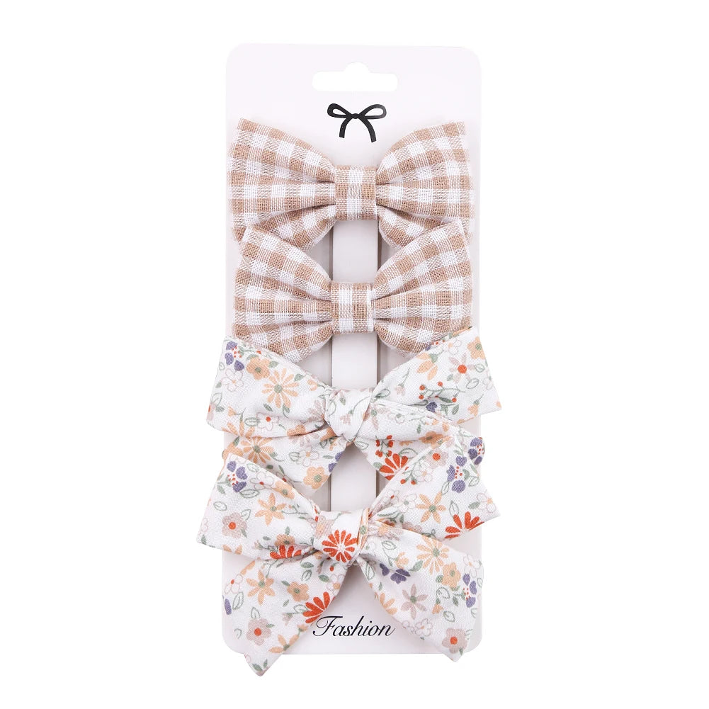 4Pcs Baby Bow Hair Clips - Leopard Dot Print, Lace Cotton Linen Barrettes