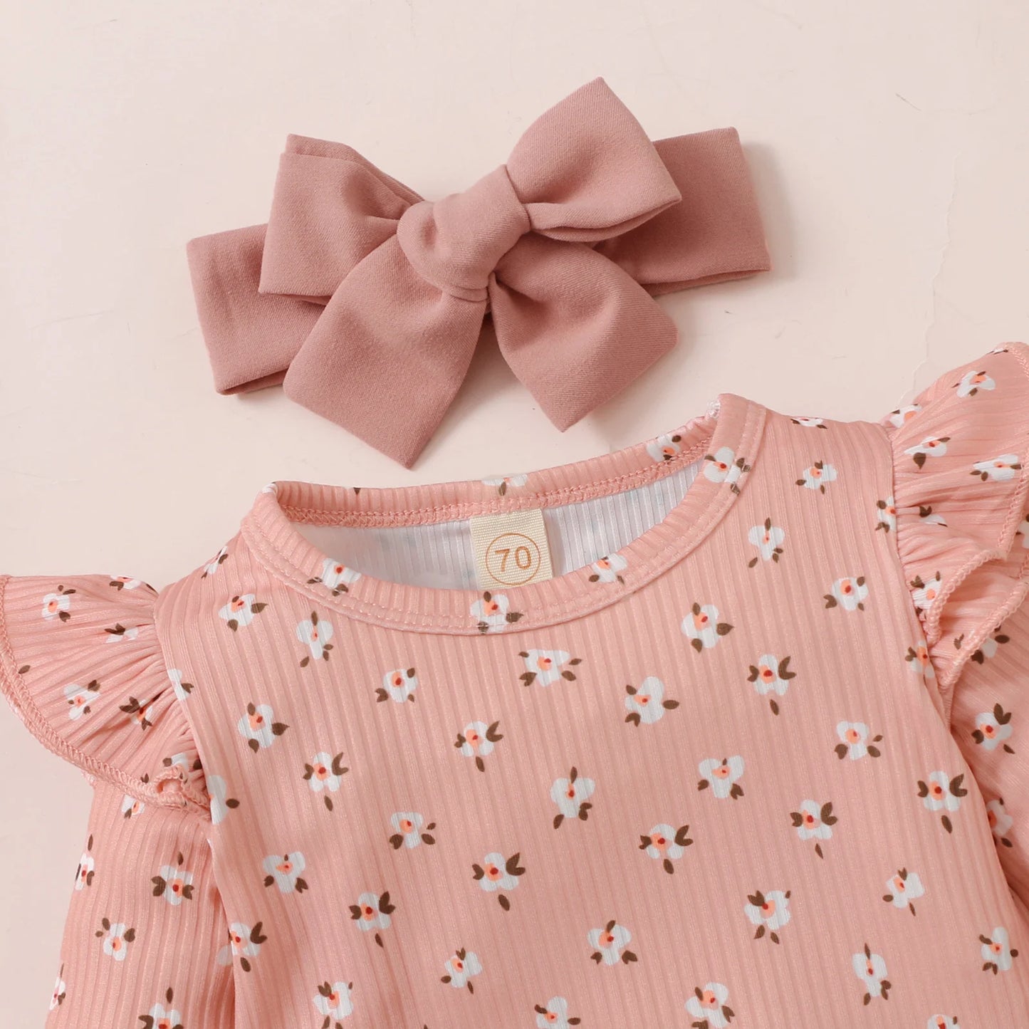 Baby Girl Outfit – Floral Ruffles Romper & Corduroy Dress (0-18M)