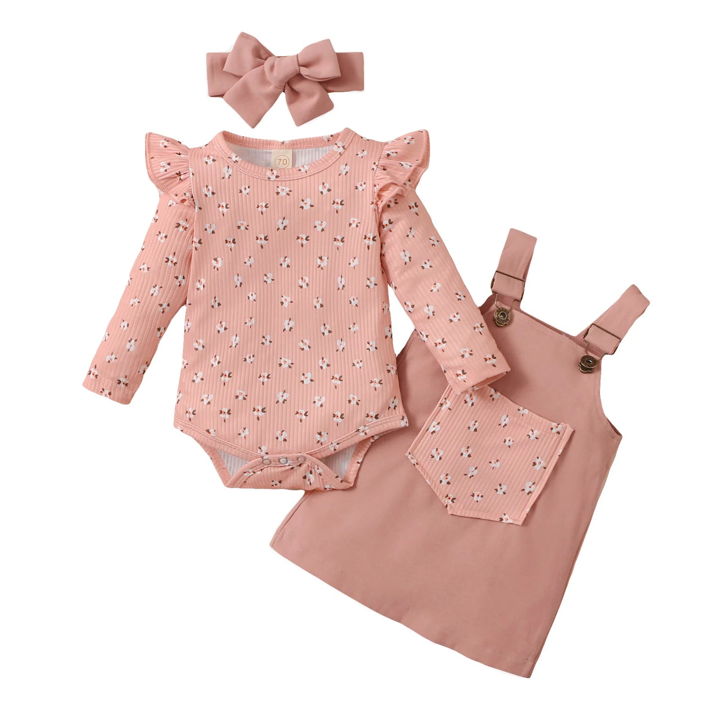 Baby Girl Outfit – Floral Ruffles Romper & Corduroy Dress (0-18M)