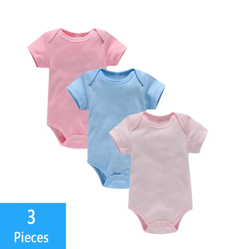3PCS Baby Bodysuit Set – Soft Cotton Summer Rompers for Newborns