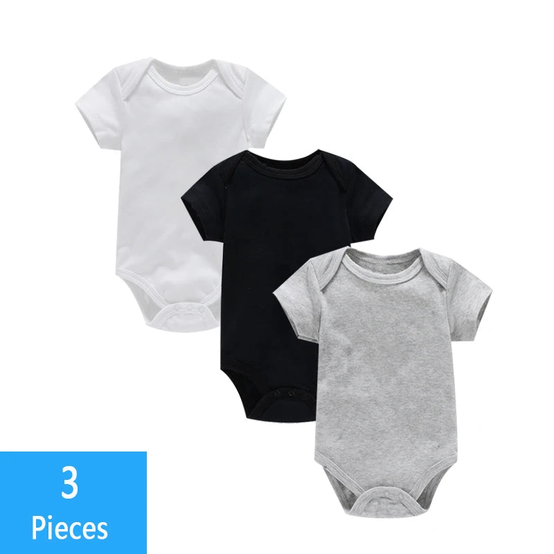 3PCS Baby Bodysuit Set – Soft Cotton Summer Rompers for Newborns