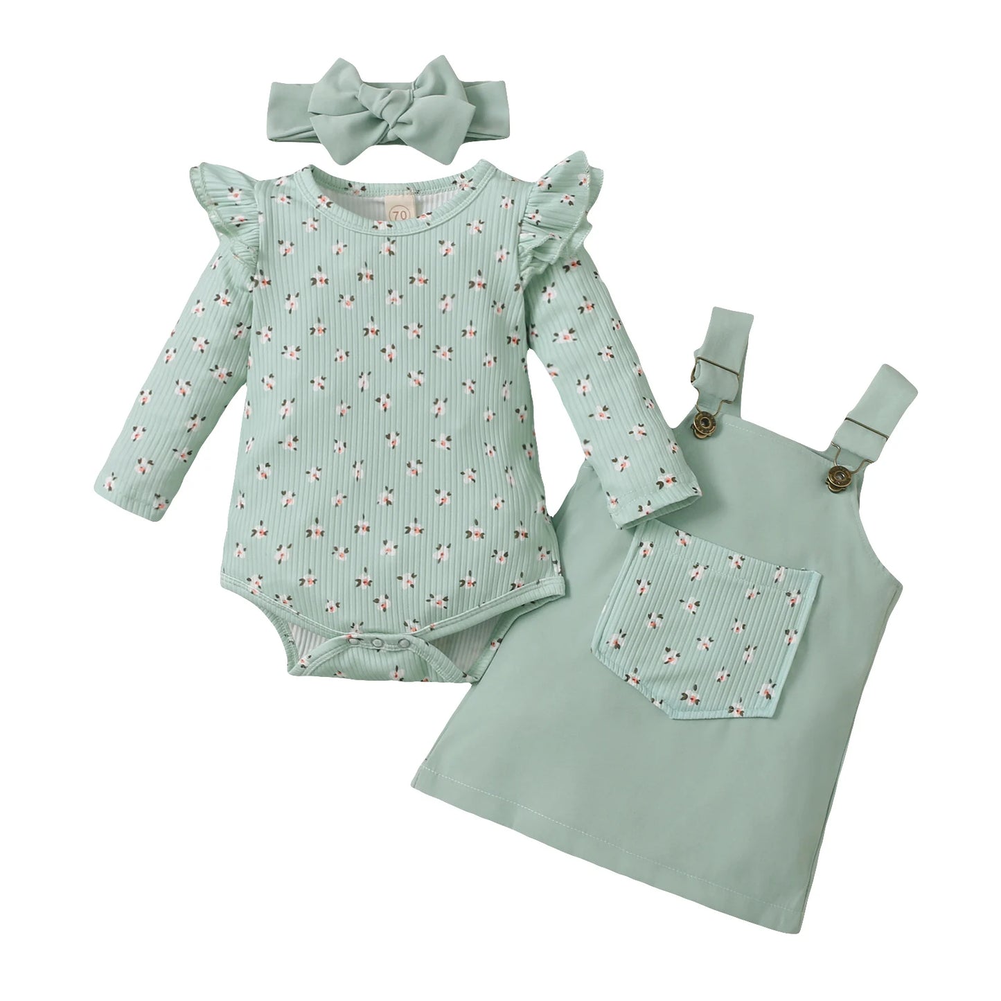 Baby Girl Outfit – Floral Ruffles Romper & Corduroy Dress (0-18M)