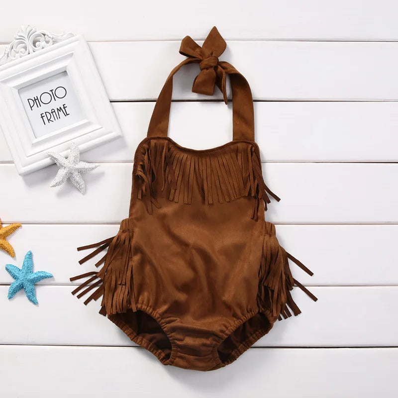 Summer Baby Girl Bodysuit – Sleeveless Tassel Playsuit (0-24M)