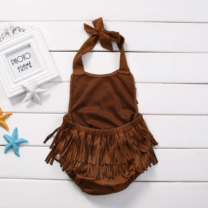 Summer Baby Girl Bodysuit – Sleeveless Tassel Playsuit (0-24M)