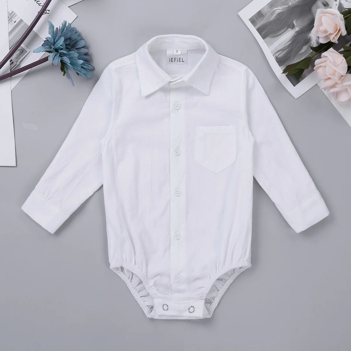 Baby Boy Formal Shirt – White Long Sleeve Jumpsuit for Weddings & Parties (Newborn)