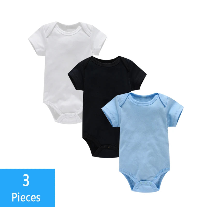 3PCS Baby Bodysuit Set – Soft Cotton Summer Rompers for Newborns