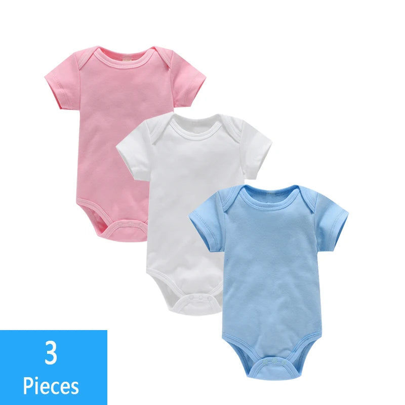 3PCS Baby Bodysuit Set – Soft Cotton Summer Rompers for Newborns