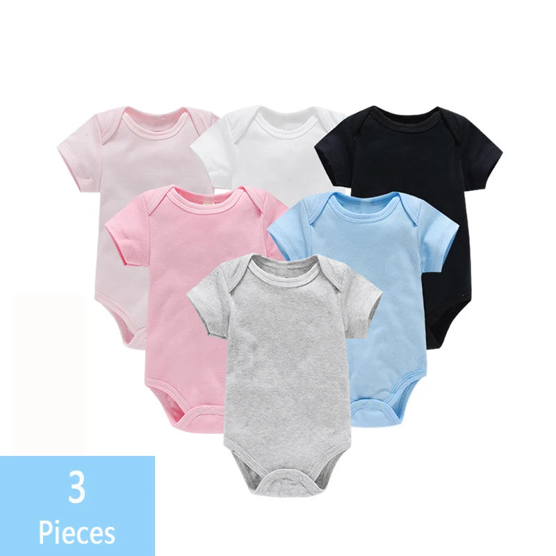 3PCS Baby Bodysuit Set – Soft Cotton Summer Rompers for Newborns