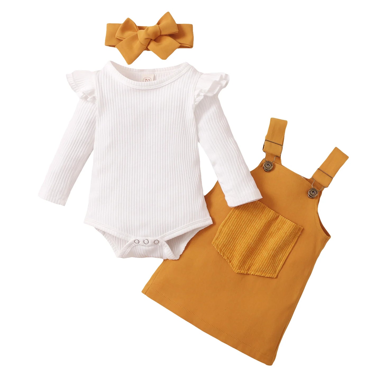 Baby Girl Outfit – Floral Ruffles Romper & Corduroy Dress (0-18M)