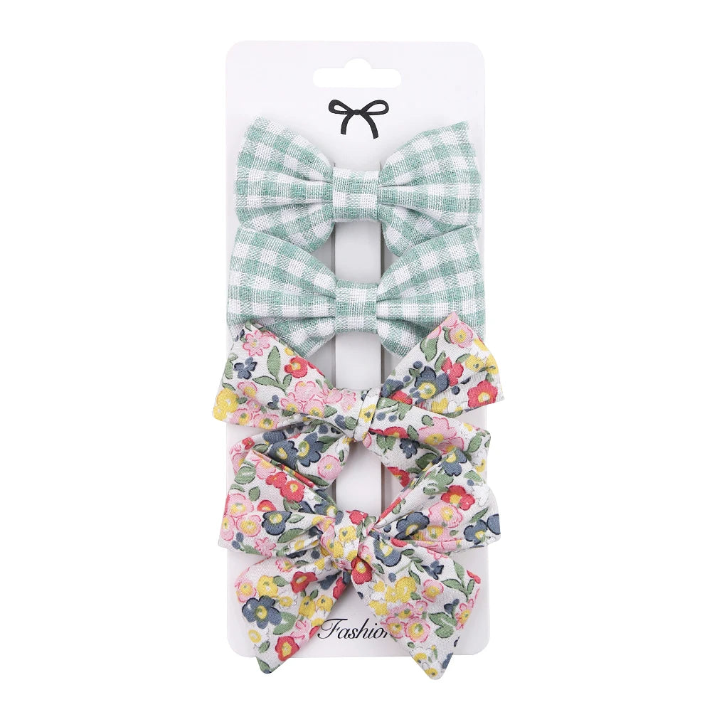 4Pcs Baby Bow Hair Clips - Leopard Dot Print, Lace Cotton Linen Barrettes