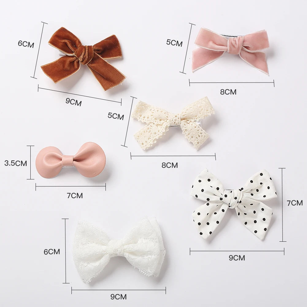 4Pcs Baby Bow Hair Clips - Leopard Dot Print, Lace Cotton Linen Barrettes