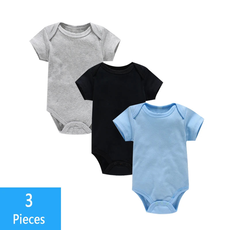 3PCS Baby Bodysuit Set – Soft Cotton Summer Rompers for Newborns