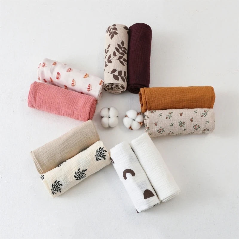 Cotton Muslin Baby Swaddle Blanket – Solid & Floral Print, Soft Newborn Crinkle Fabric, Stroller Cover