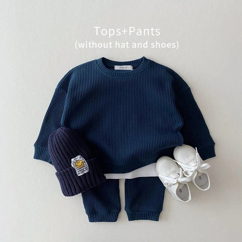 Toddler Outfit – Waffle Cotton Sweatshirt & Pants Set (2PCS)