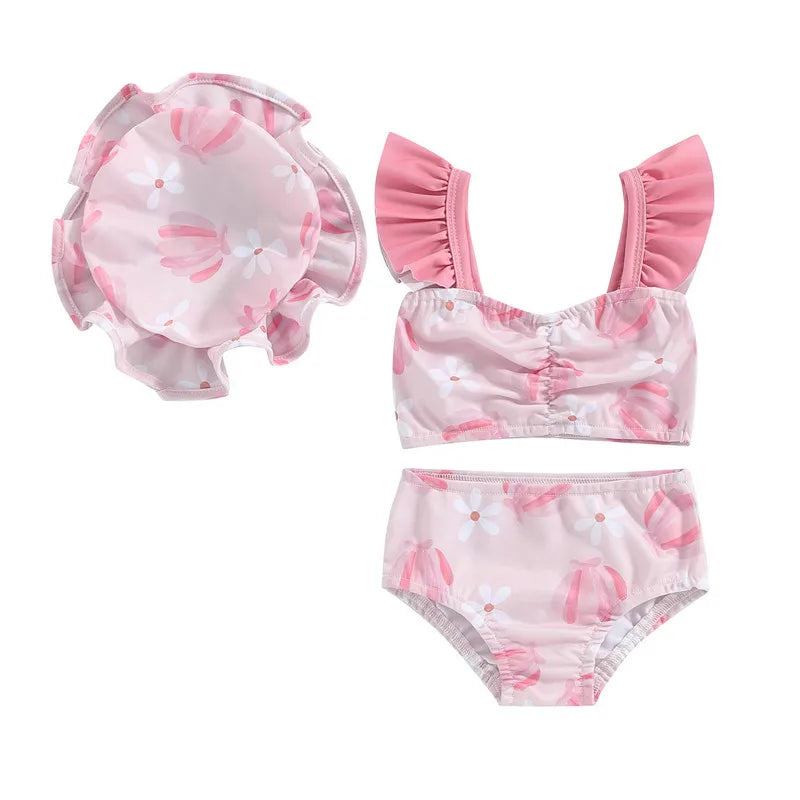 Toddler Girls' Floral Tankini Set – 3-Piece Swimsuit & Cap