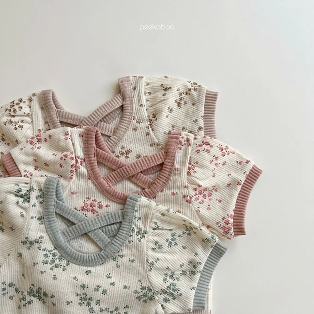 Korean Baby Outfit – 0-1Y Floral Knit Cotton 2-Piece Set