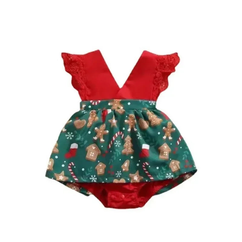 Baby Girl Summer Romper – Lace Floral Sleeve Jumpsuit with Headband (0-18M)