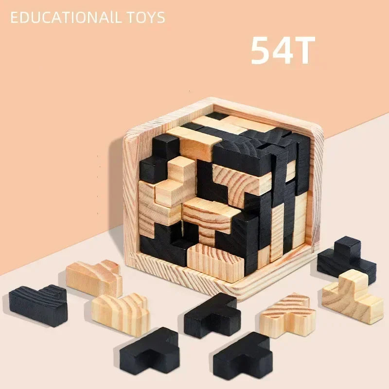3D Wooden Interlocking Puzzle – Creative Educational Brain Teaser Toy for Kids