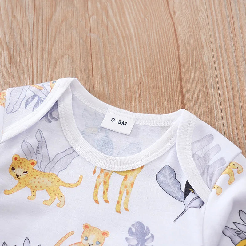 Cartoon Animal Print Baby Bodysuit – Long Sleeve (Spring/Autumn)