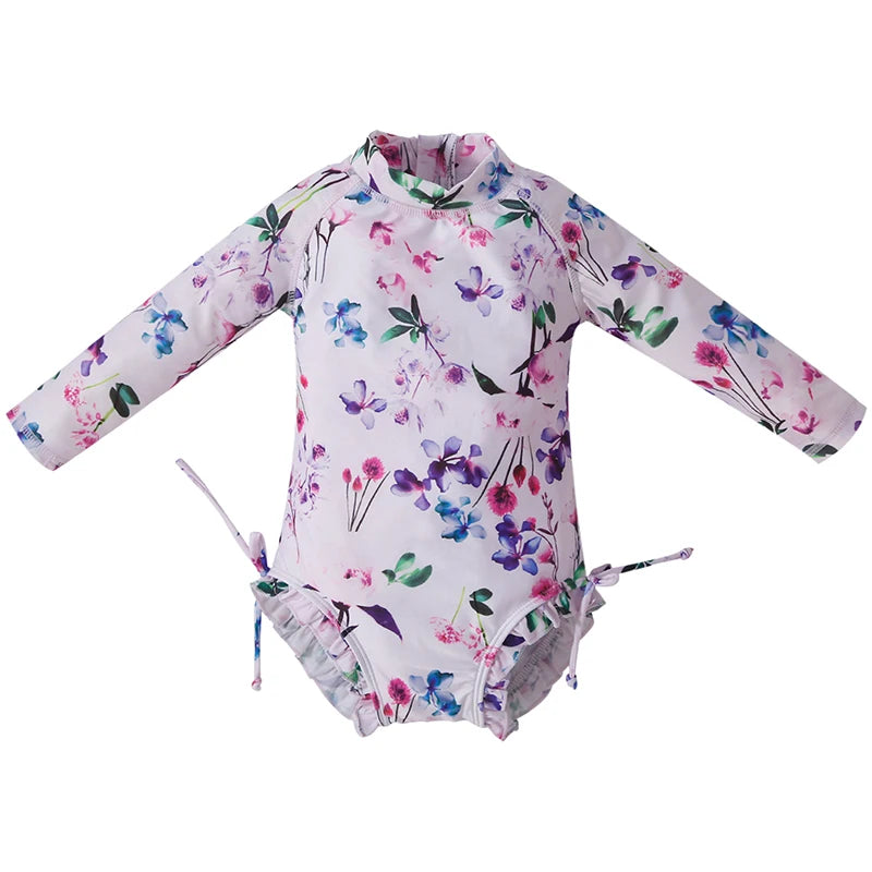 Baby Girl Long-Sleeve Swimsuit – Sun Protection & Stretch Fit