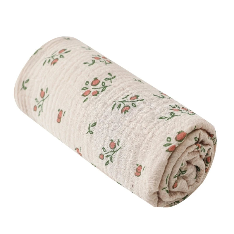 Cotton Muslin Baby Swaddle Blanket – Solid & Floral Print, Soft Newborn Crinkle Fabric, Stroller Cover