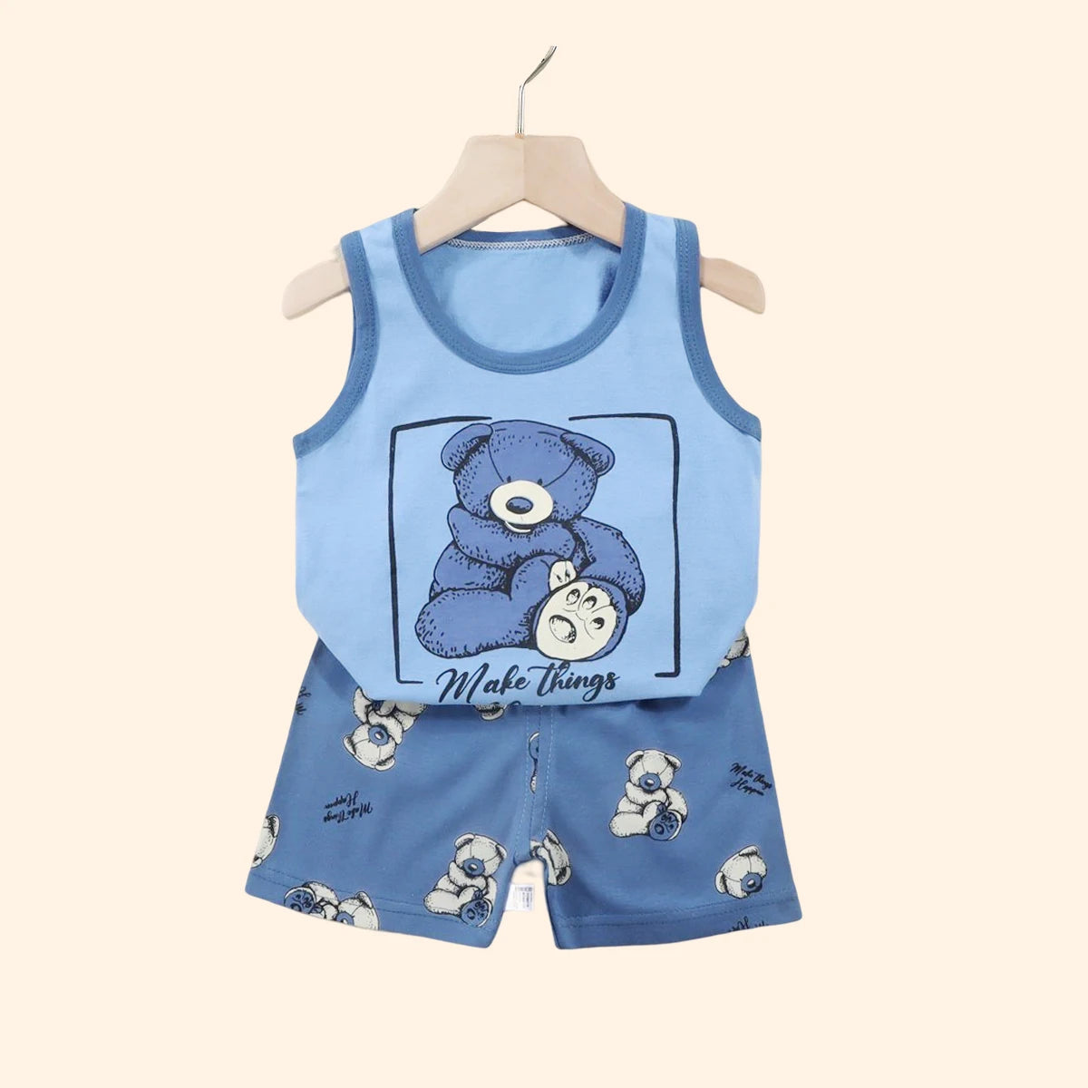 2PCS Kids Summer Outfit – Cotton Sleeveless T-Shirt & Shorts Set