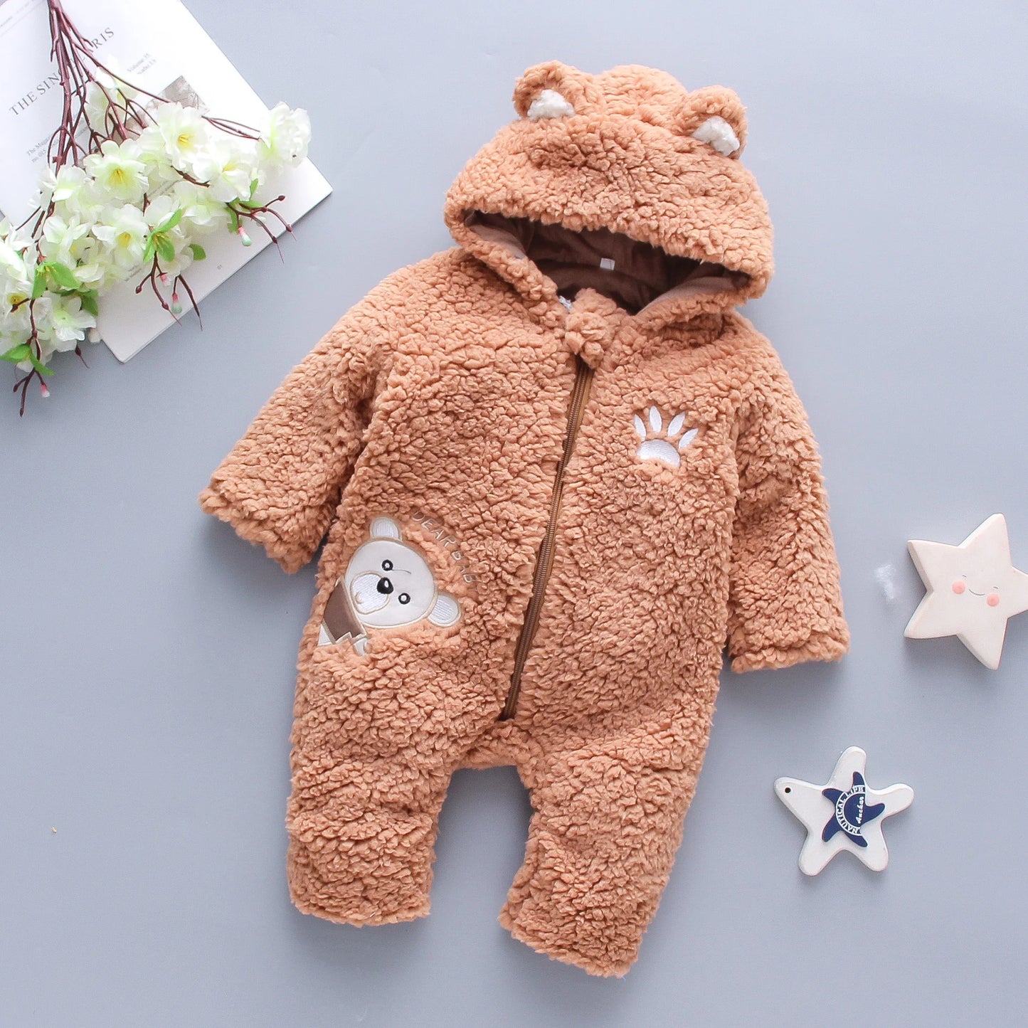 Baby Winter Romper – Warm Cotton Fleece Jumpsuit with Hood (0-24M)z