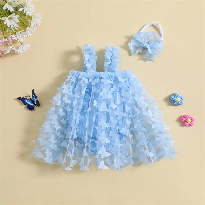 2PCS Baby Girl Summer Outfit – Mesh Bodysuit & Tulle Tutu with Headband