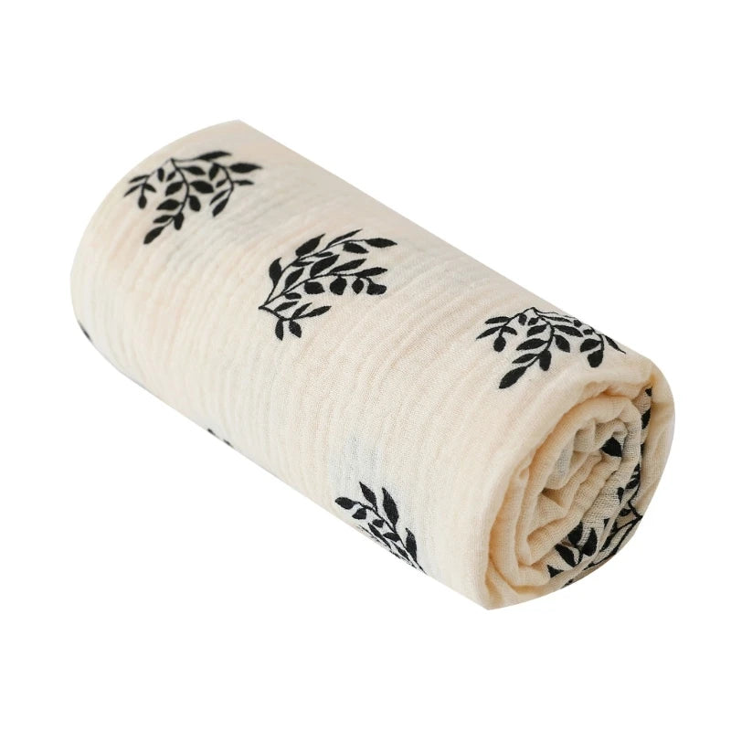 Cotton Muslin Baby Swaddle Blanket – Solid & Floral Print, Soft Newborn Crinkle Fabric, Stroller Cover