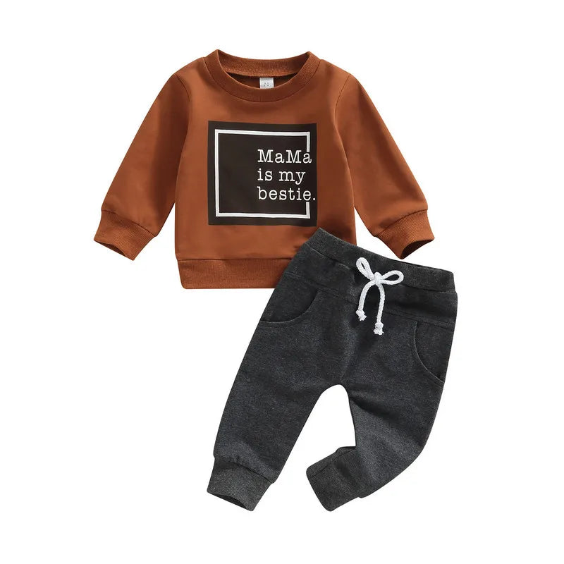 2PCS Baby Boy Outfit – Long Sleeve Letter Pullover & Pocket Pants (Newborn)