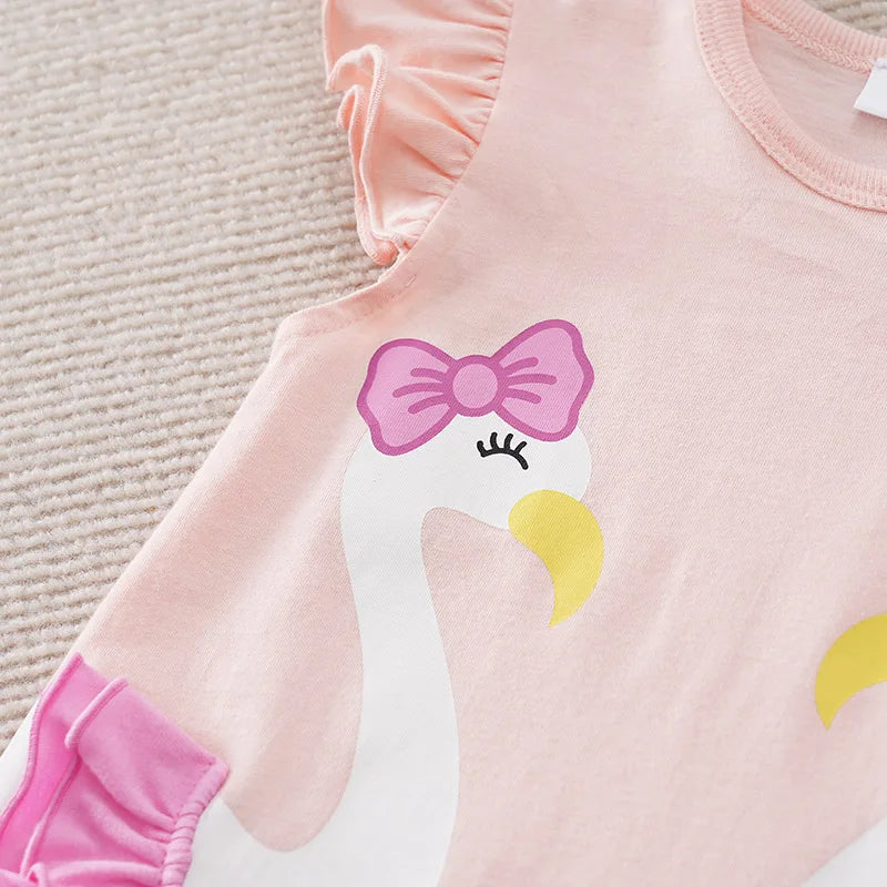 Summer Baby Girl Bodysuit – Cute Cartoon Swan Sleeveless Outfit
