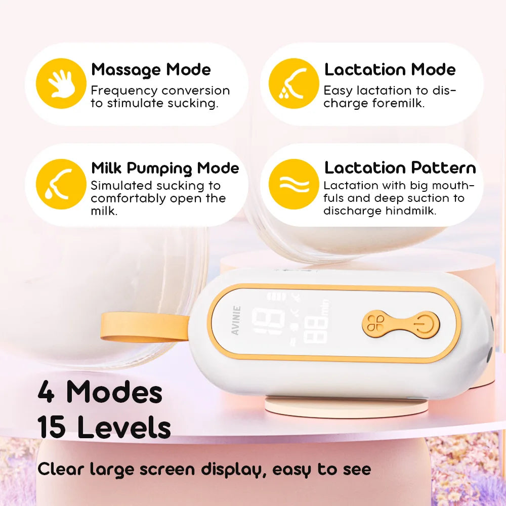 Portable Hands-Free Electric Breast Pump, Low Noise, 4 Modes, 15 Levels, Double Breast Milk Pump