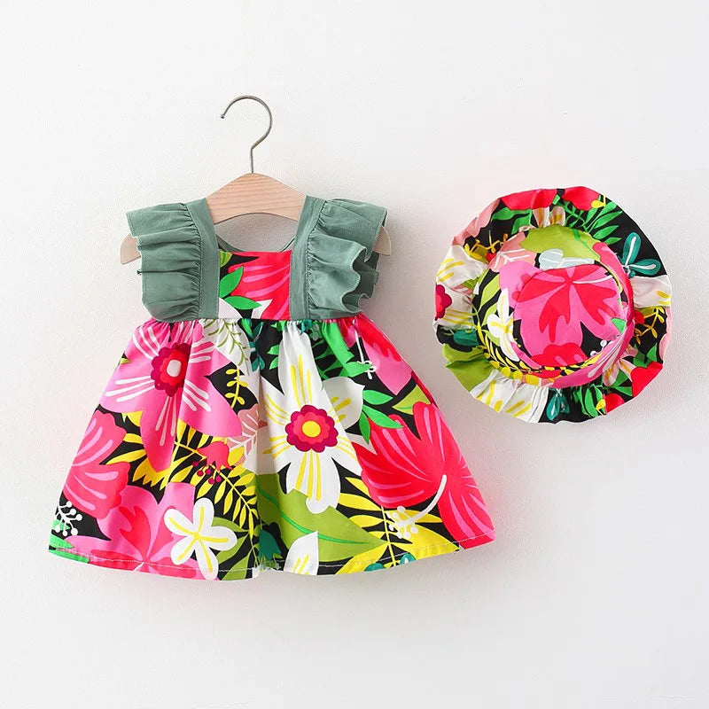 Baby Girl Summer Dress – Floral Sleeveless Outfit with Hat (0-3Y)