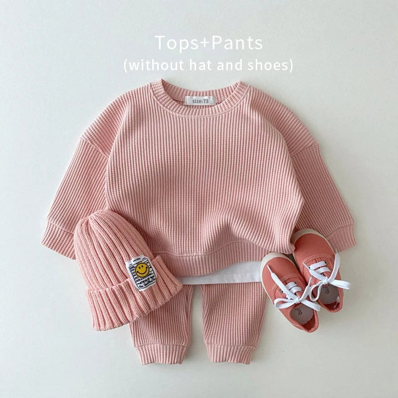 Toddler Outfit – Waffle Cotton Sweatshirt & Pants Set (2PCS)