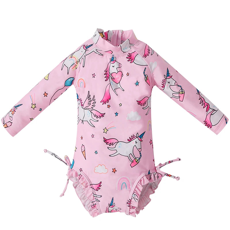 Baby Girl Long-Sleeve Swimsuit – Sun Protection & Stretch Fit