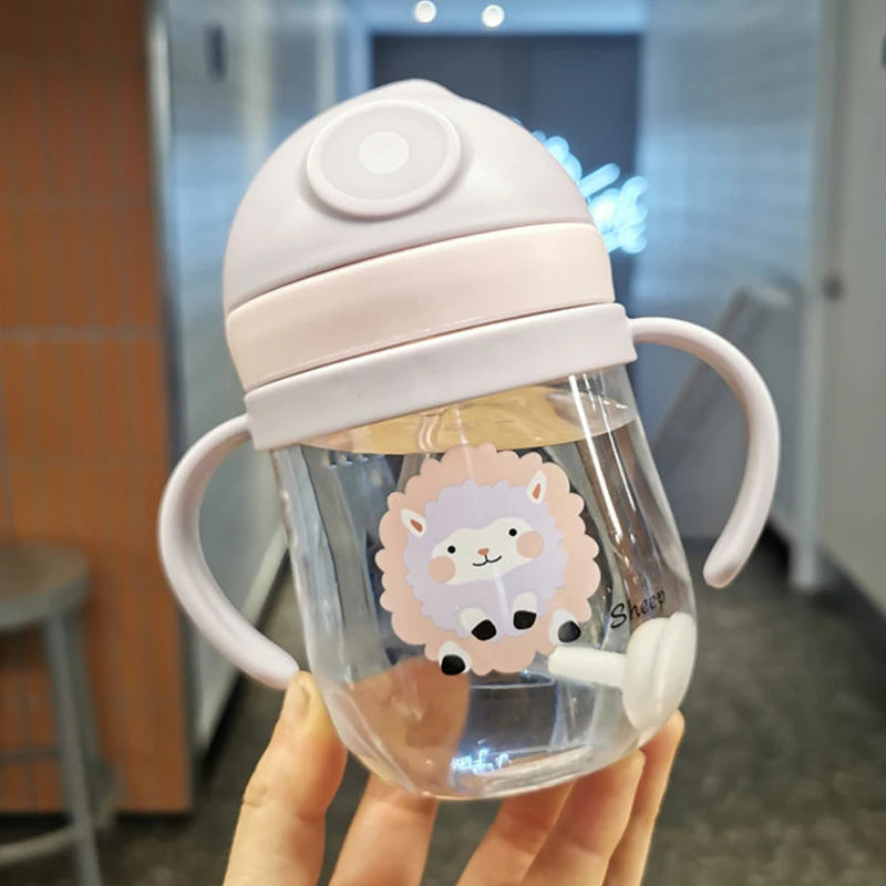 Kids' Cartoon Animal Water Bottle – Straw Cup with Gravity Ball & Shoulder Strap