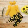 3PCS Baby Girl Outfit – Bodysuit, Pants & Headband Set (3-12M)