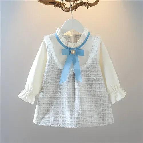 Spring Toddler Girl Dress – Korean Fashion Bow Mesh Plaid Princess Outfit