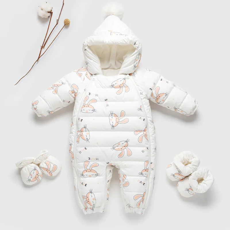 Baby Winter Duck Down Romper – Fleece Cartoon Jumpsuit