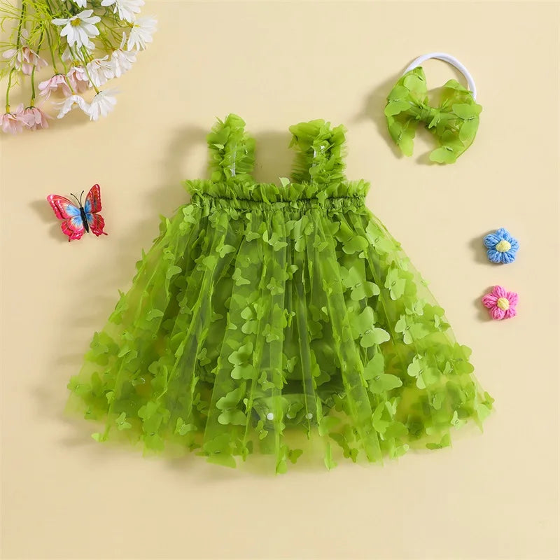 2PCS Baby Girl Summer Outfit – Mesh Bodysuit & Tulle Tutu with Headband