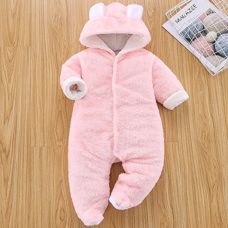 Winter Baby Romper – Hooded Ear Jumpsuit for Newborns with Long Sleeves