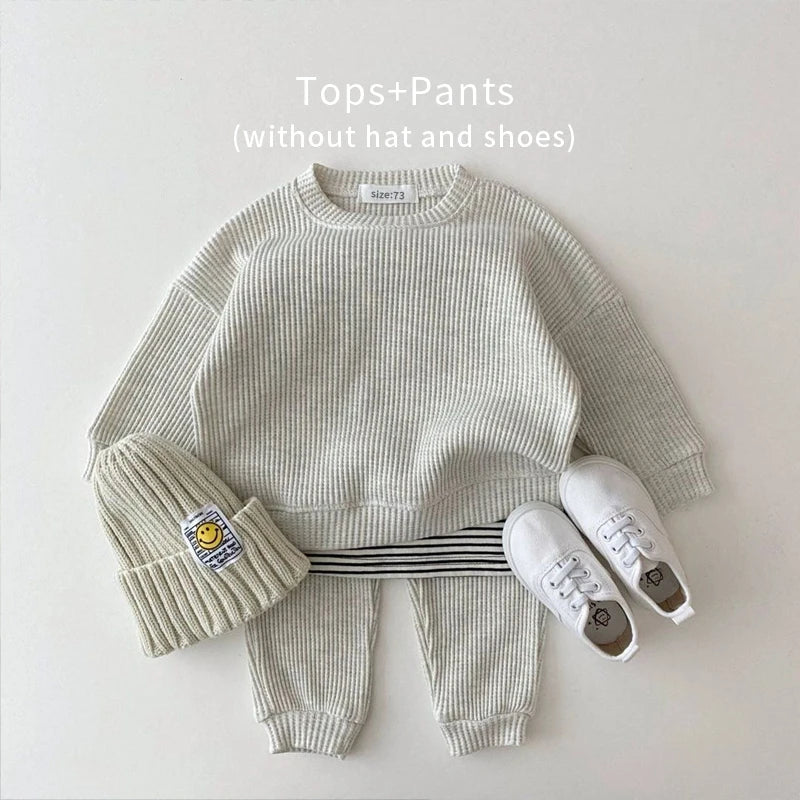 Toddler Outfit – Waffle Cotton Sweatshirt & Pants Set (2PCS)