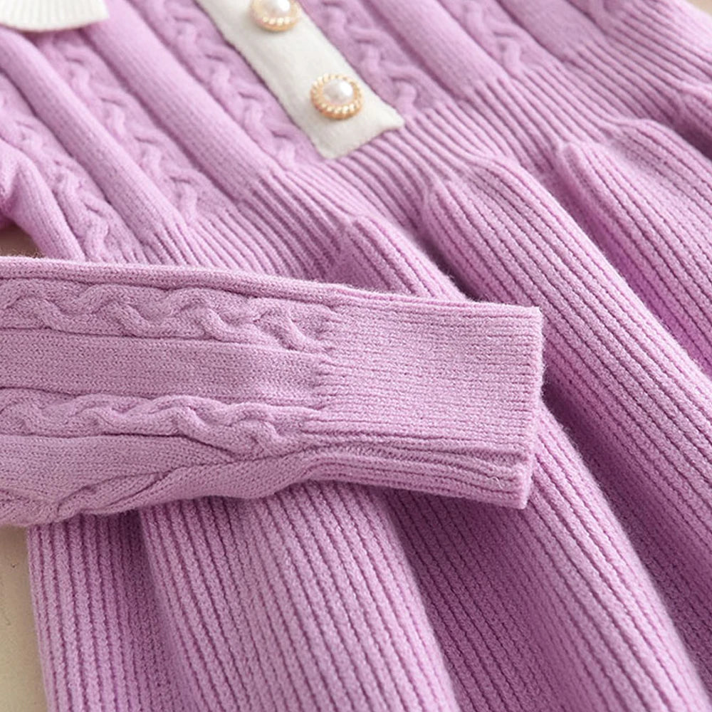 Winter Girls' Knitted Sweater Dress – Long Sleeve Ruffle Princess Outfit