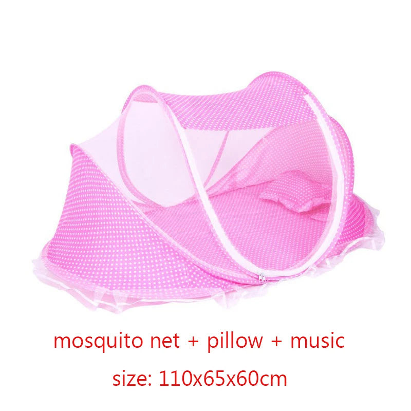 Portable Baby Bed with Folding Mosquito Net & Pillow – Newborn Cradle Mesh Tent